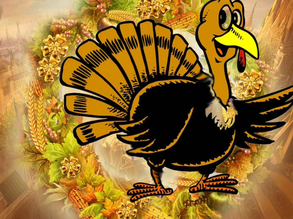 Cheerful Turkey Wallpaper: Thanksgiving Wreath & Fall Harvest Design