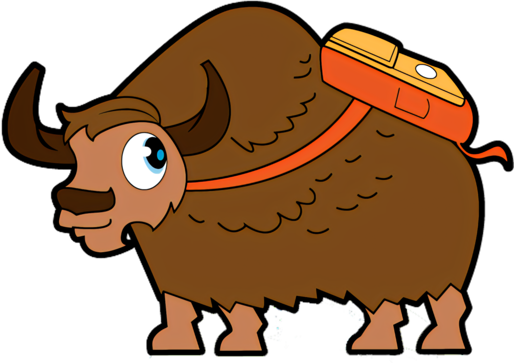 Cheerful Cartoon Yak Wallpaper with Playful Baggage Design