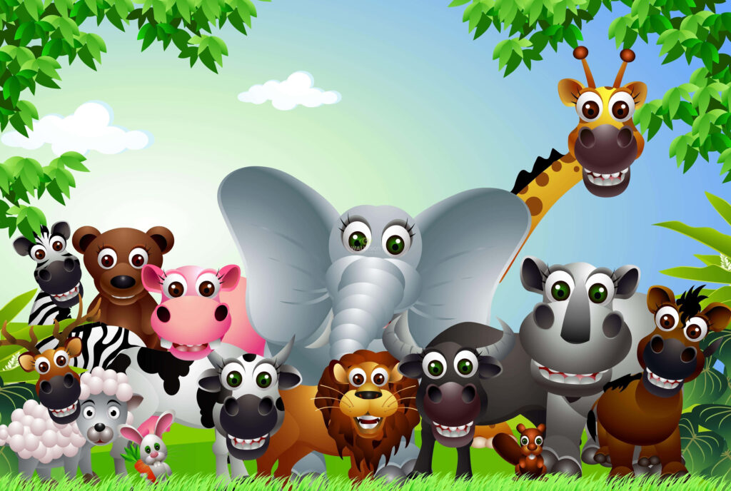 Playful Cartoon Zoo Animals Wallpaper for Cheerful Spaces