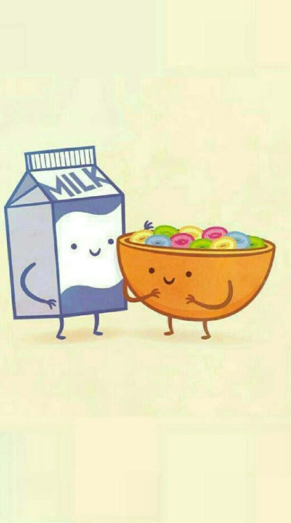 Cheerful Cereal & Smiling Milk Wallpaper: Cute Animated Characters