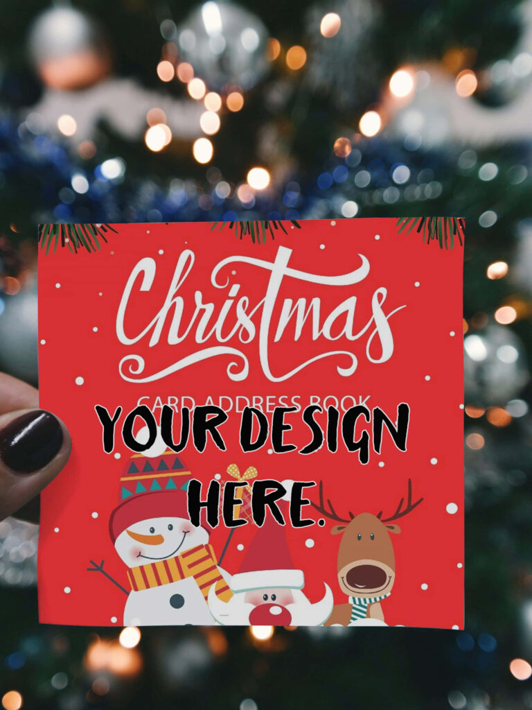 Cheerful Christmas Card Mockup with Twinkling Holiday Lights Background Wallpaper