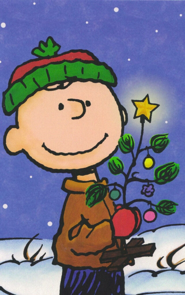 Cheerful Holiday Wallpaper: Christmas Tree Character on Snowy Background