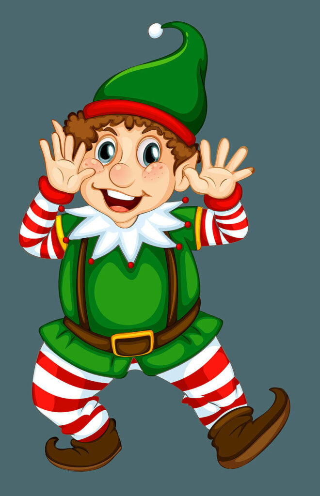 Cheerful Christmas Elf in Whimsical Peek-a-Boo Pose Wallpaper