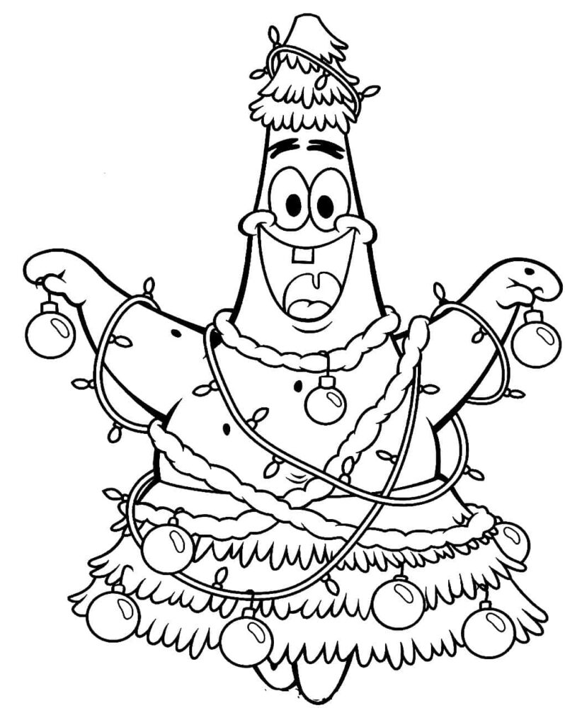 Cheerful Christmas Tree Character Coloring Page for Festive Fun Wallpaper