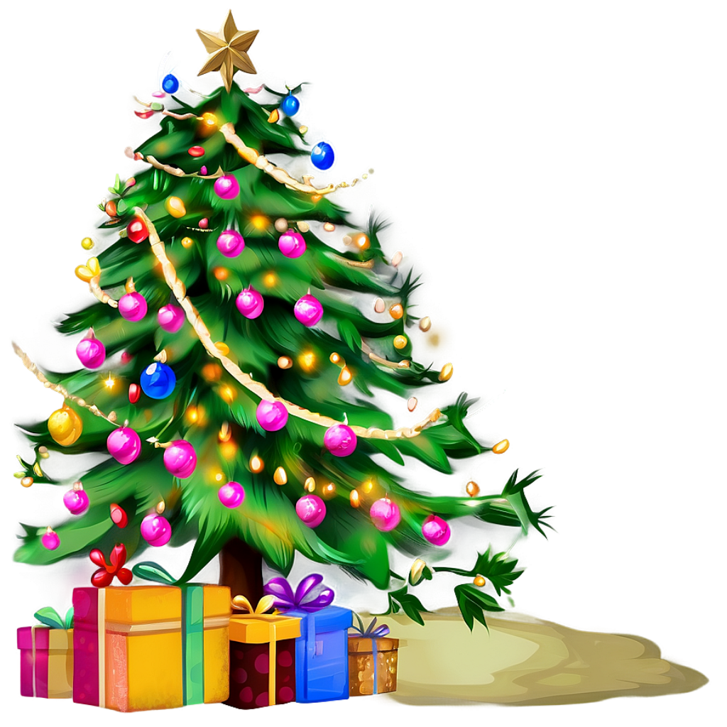 Cheerful Christmas Tree Wallpaper with Colorful Ornaments & Gifts