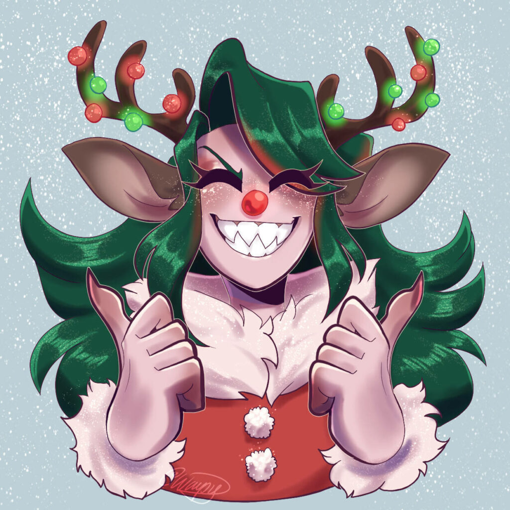 Whimsical Christmas Wallpaper: Cheerful Character with Reindeer Antlers