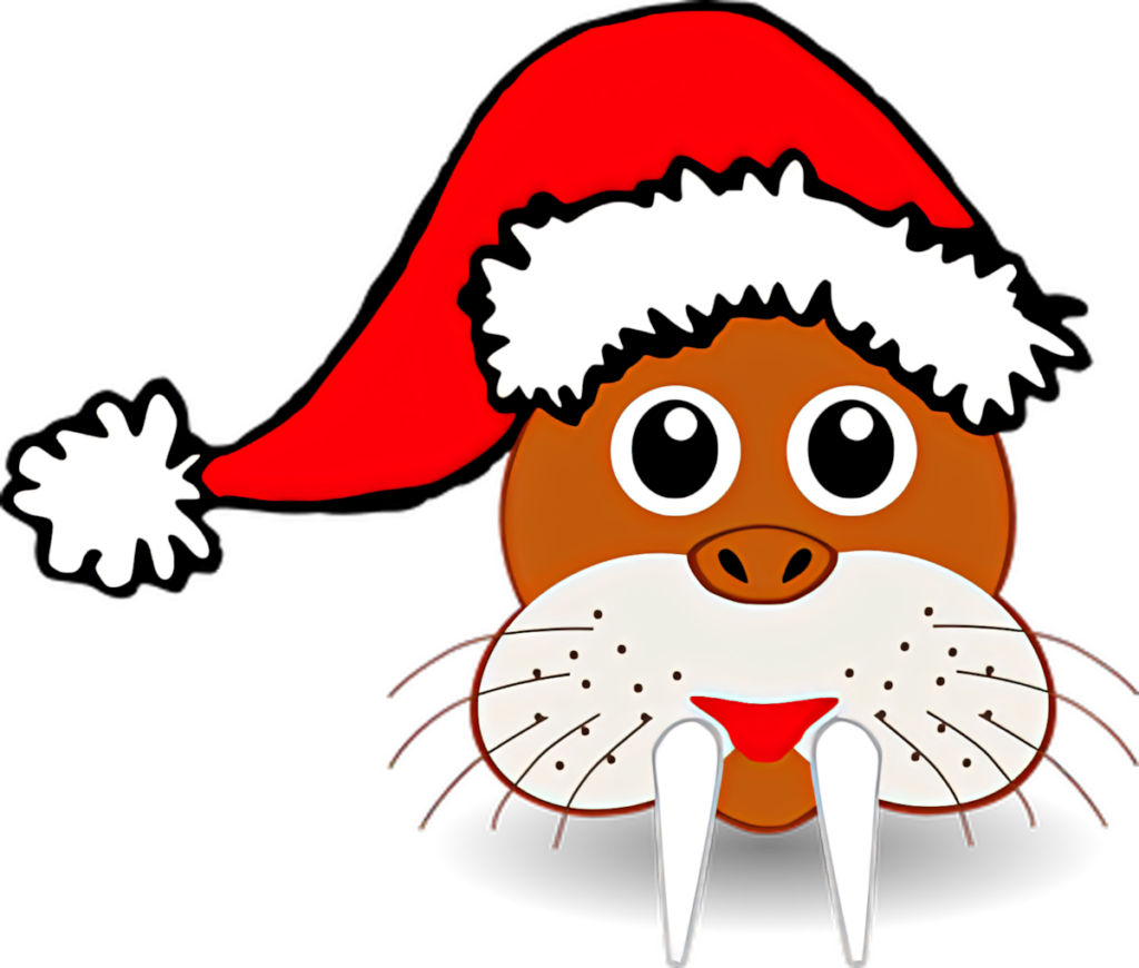Cheerful Cartoon Walrus in Santa Hat - Festive Christmas Wallpaper