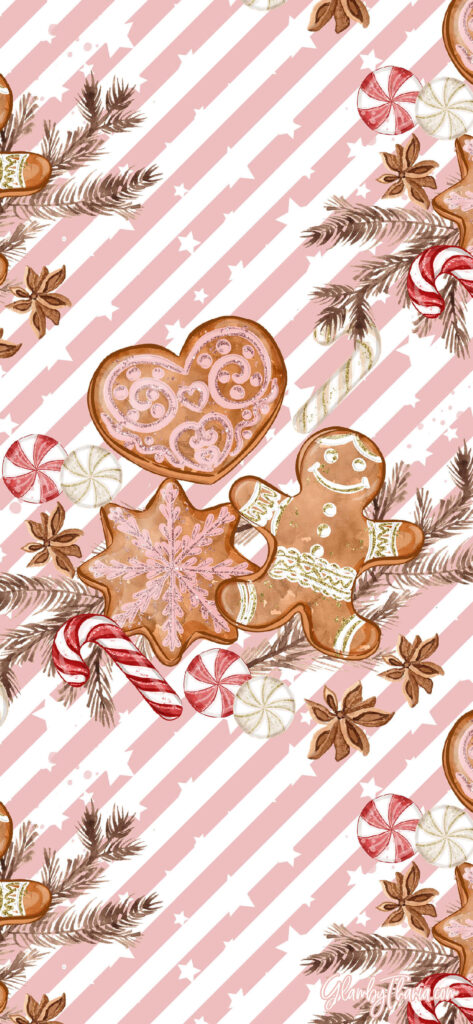 Charming Gingerbread & Candy Cane Holiday Wallpaper Design