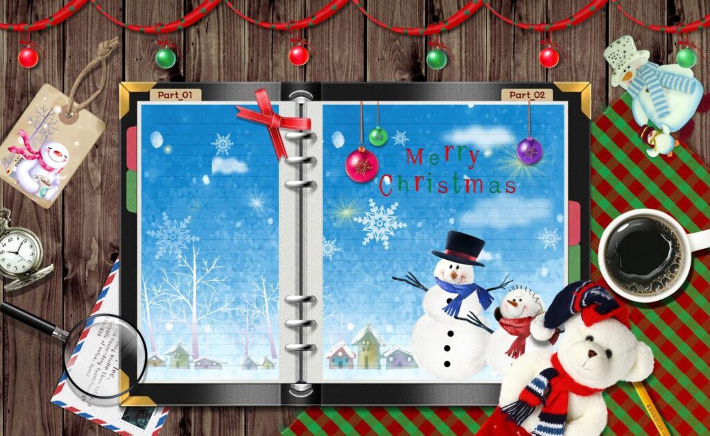 Cheerful Christmas Wallpaper: Festive Notebook with Snowmen & Decor