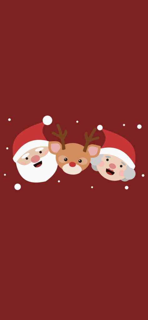 Cheerful Christmas Wallpaper: Santa, Reindeer, & Mrs. Claus Design