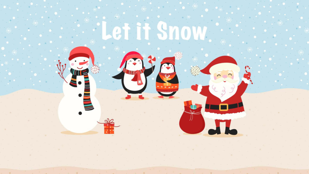 Cheerful Santa & Snowman Wallpaper: Let it Snow Festive Background