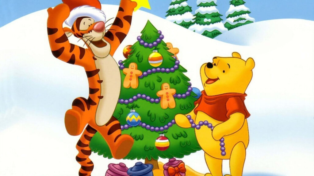 Festive Cartoon Christmas Wallpaper with Joyful Holiday Scene
