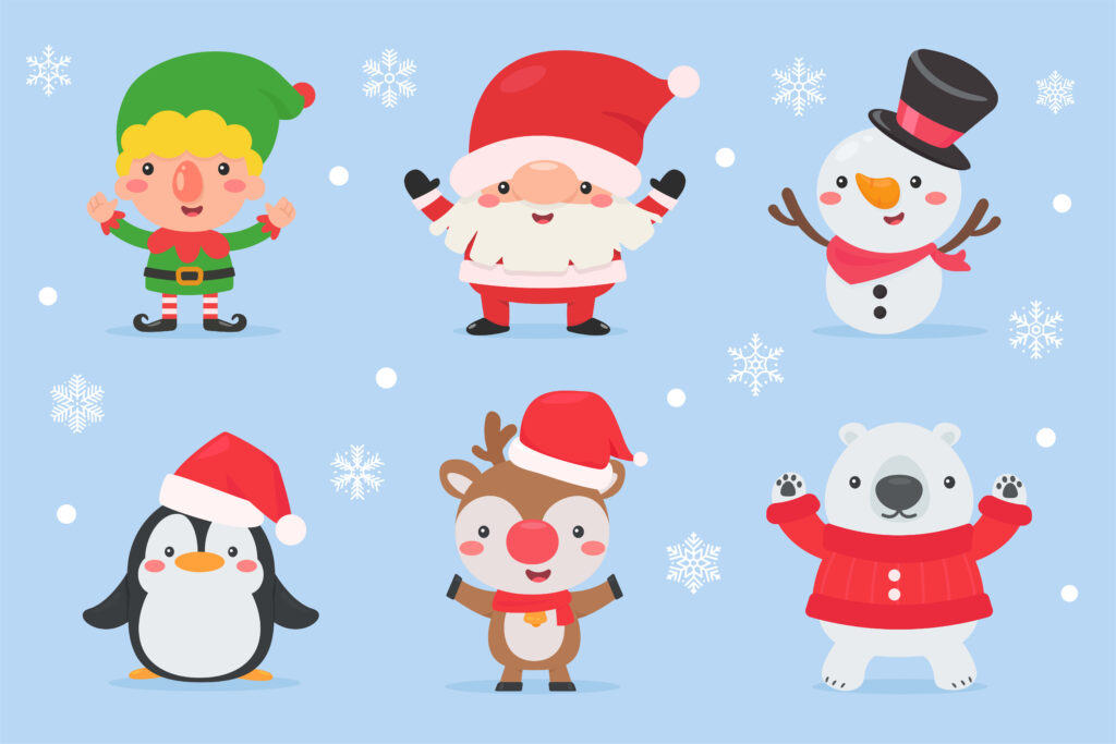 Festive Christmas Wallpaper with Adorable Cartoon Characters