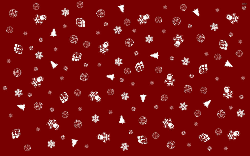 “Festive Red Christmas Wallpaper with Snowflakes & Santa Icons”