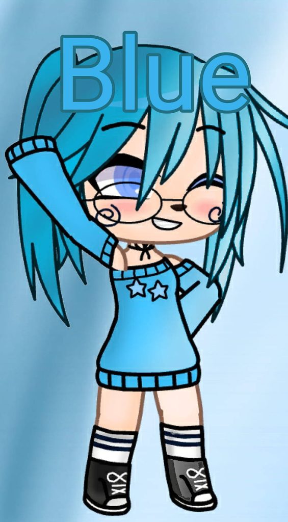Cheerful Gacha Club chibi with cyan hair glasses blue star sweater on soft blue gradient background Wallpaper