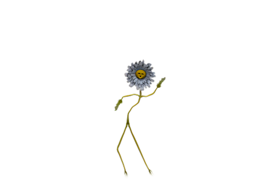 Whimsical Stick Figure with Daisy Head Dancing in Cheerful Background Wallpaper