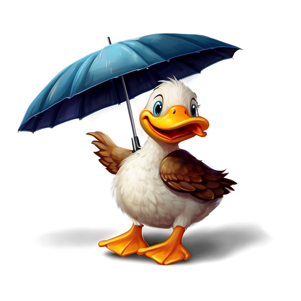Cheerful Animated Duck Wallpaper with Blue Umbrella - Whimsical Art