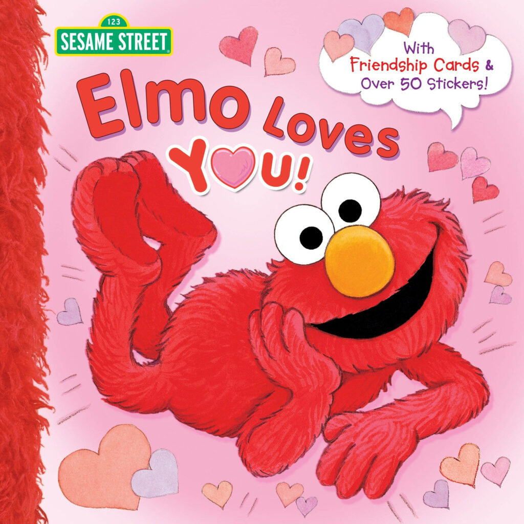 Elmo Sesame Street wallpaper with pink hearts cheerful comic style warm colorful background