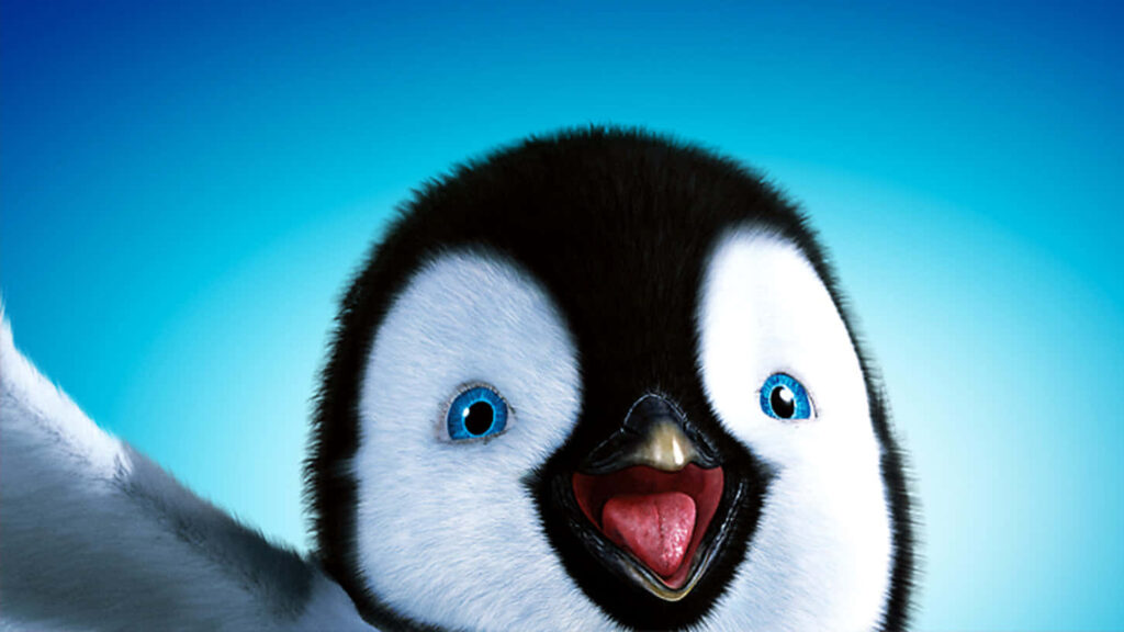 Cheerful Erik Penguin Wallpaper: Bright Smiles & Vibrant Blue Background