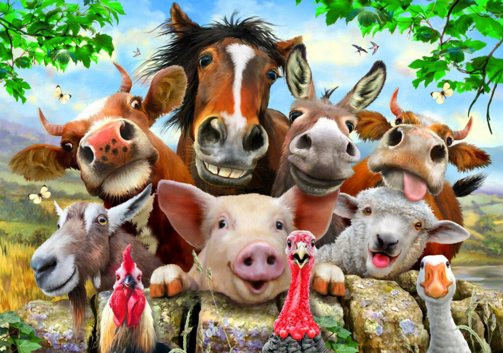 Whimsical Farm Animals Wallpaper: Cute & Colorful Background Art