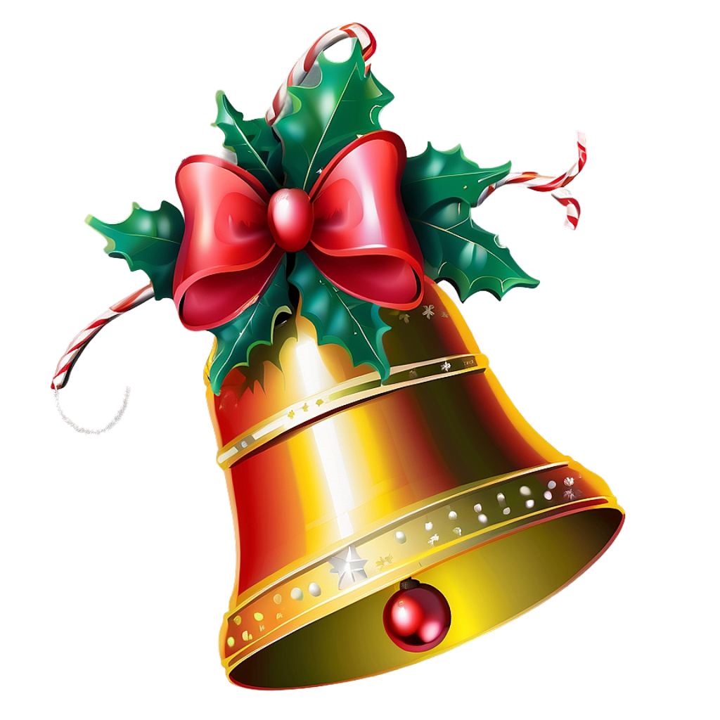 Cheerful Holiday Wallpaper: Golden Bell, Red Bow & Holly Glow