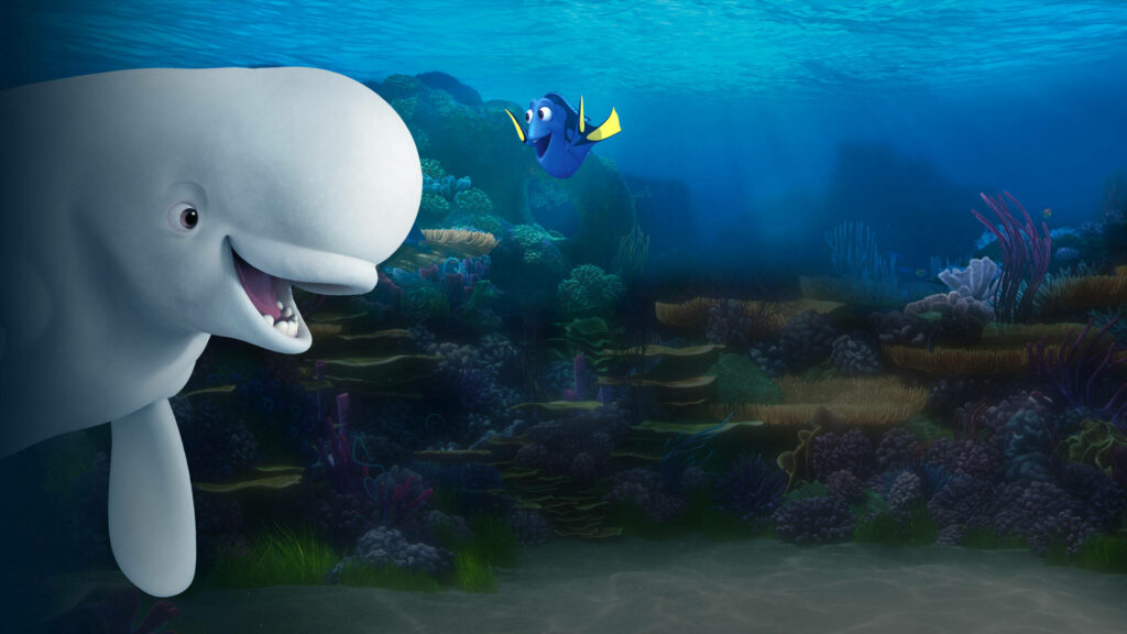Cheerful Finding Dory Wallpaper: Bailey & Dory in Vibrant Reef Scene