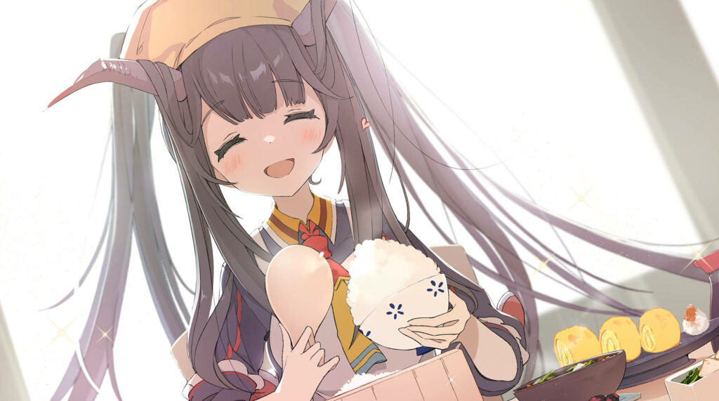 Fuuka from Blue Archive: Cheerful Rice Wallpaper Background