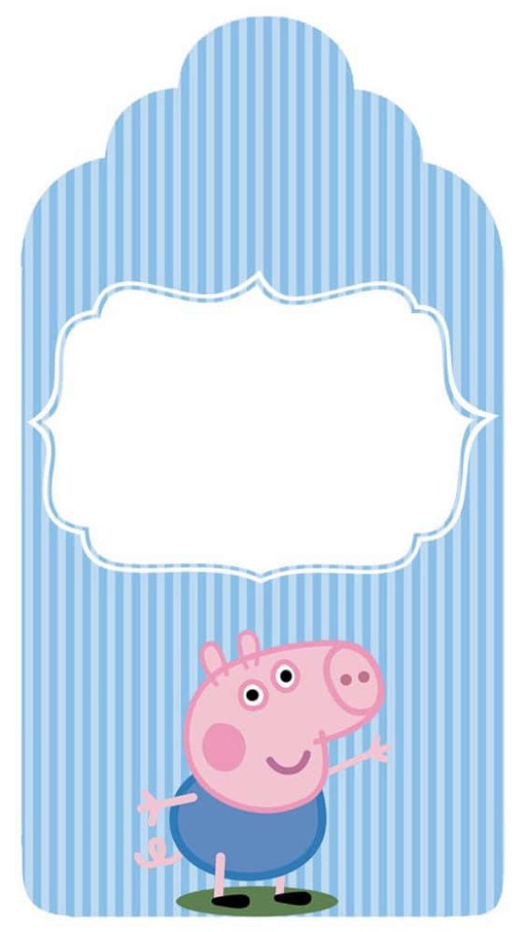 George Pig digital design with blue white stripes and ornate white frame for party invites Wallpaper