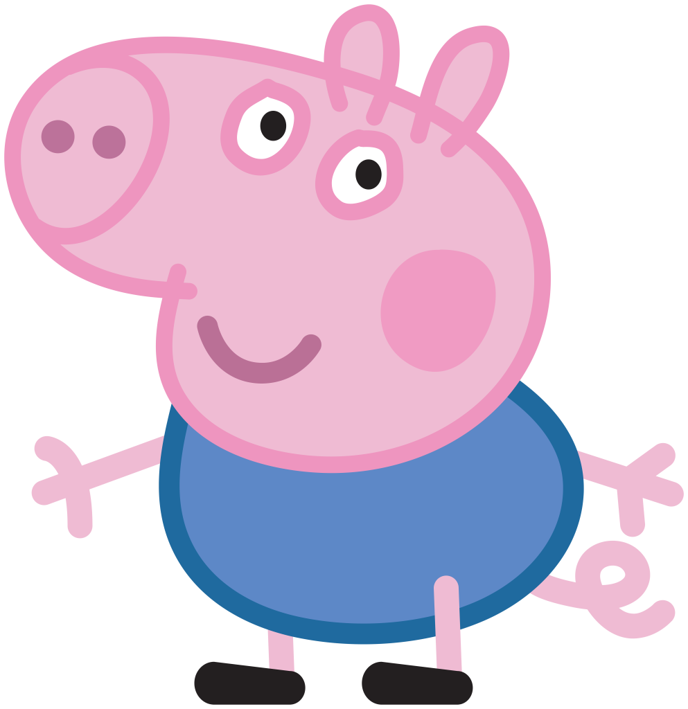 George Pig digital illustration in blue shirt cheerful 2D vector graphic wallpaper background