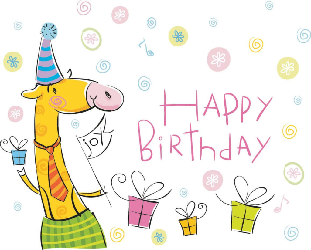Cheerful Giraffe Birthday Wallpaper with Festive Patterns & Notes