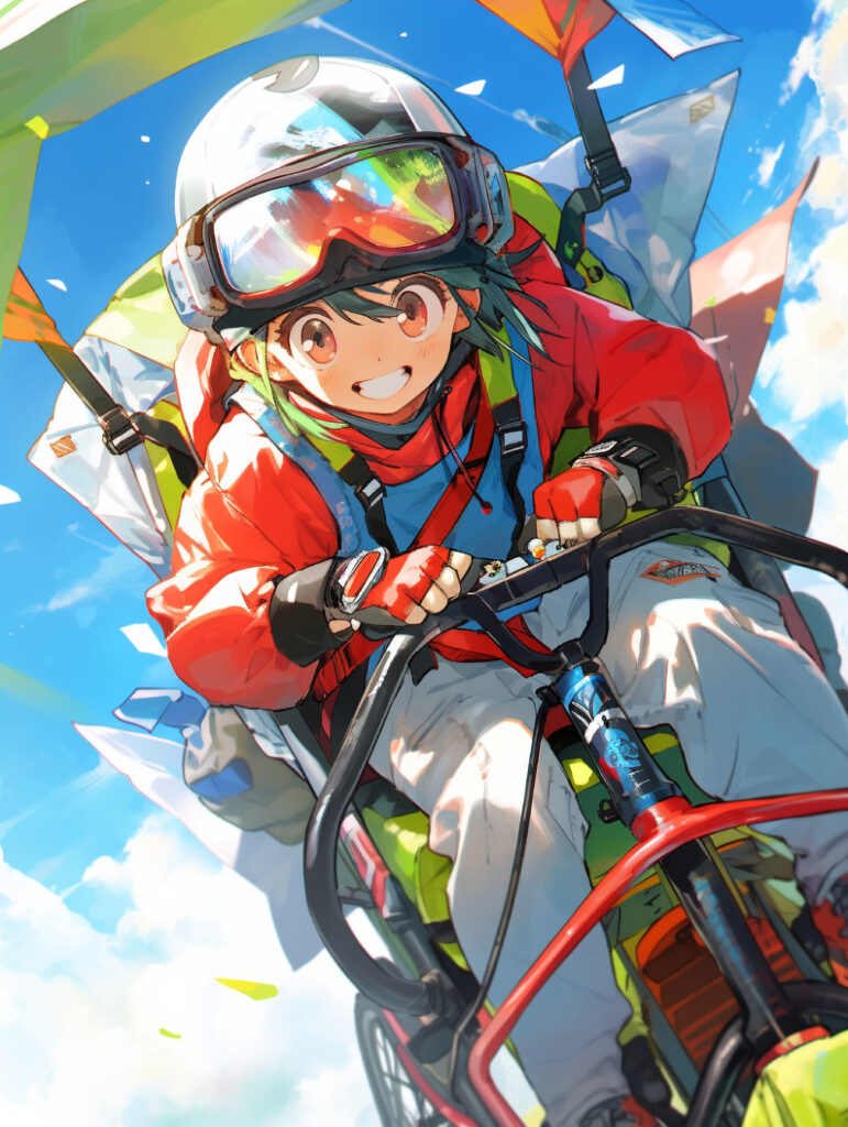 Cheerful Anime Girl Paragliding Wallpaper: Adventure Under Blue Sky