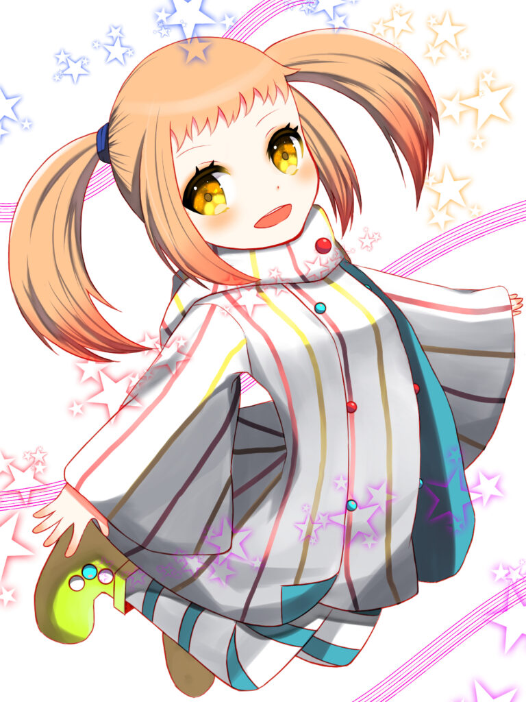 Cheerful Clown Girl Anime Wallpaper with Colorful Stars Background