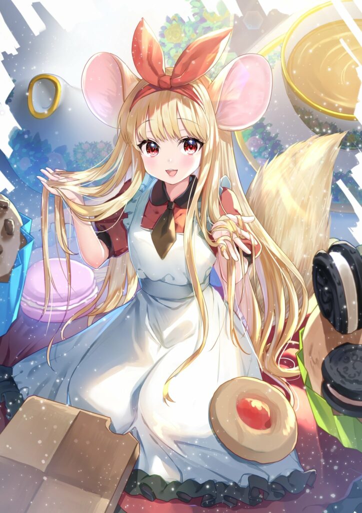 Cheerful Girl with Mouse Ears & Colorful Sweets - Fantasy Wallpaper