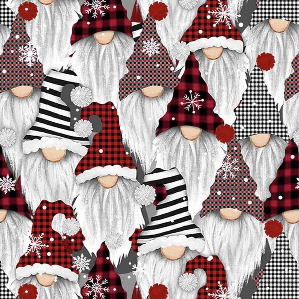 Cheerful Gnome Christmas Wallpaper: Joyful Snowflakes & Plaid