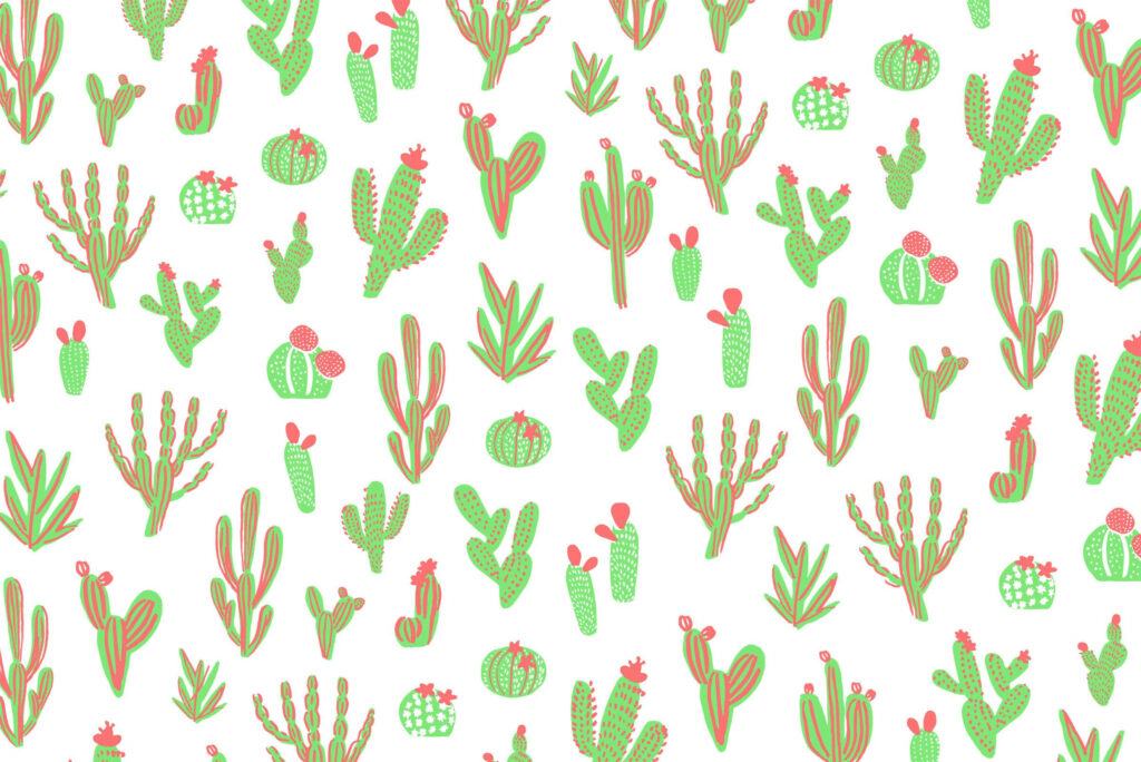 Playful green cactus pattern with bright pink accents cheerful vibrant wallpaper background