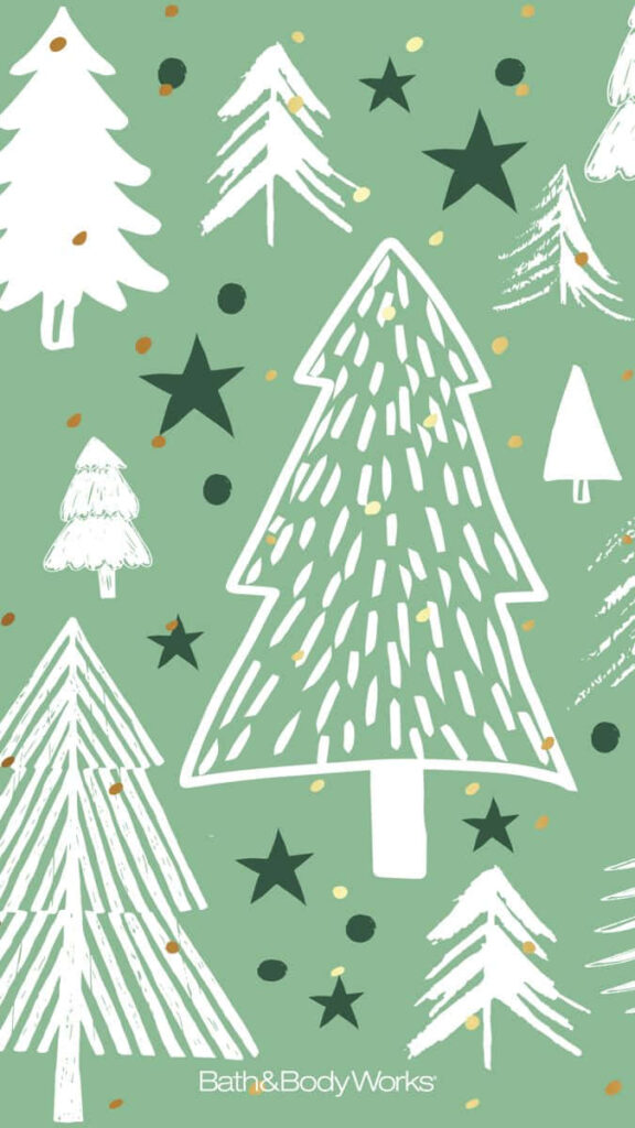 Playful Christmas Tree Wallpaper on Green Background