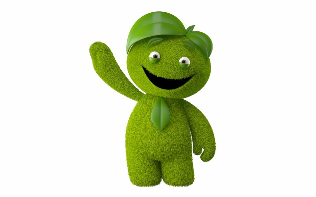 Cheerful Green Monster Wallpaper with Fuzzy Texture & Leafy Hat