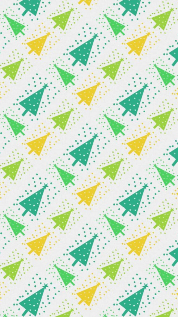 Cheerful Christmas Tree Pattern Background in Green & Yellow Wallpaper