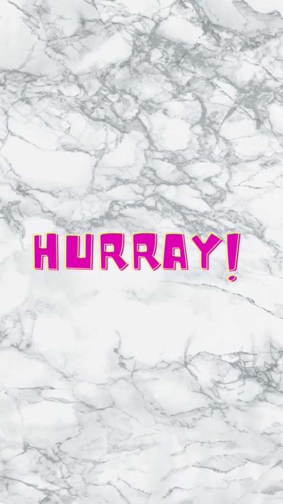 Cheerful HURRAY text in bold pink with yellow outline on elegant white marble background wallpaper