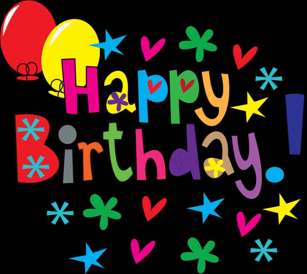 Festive Happy Birthday Wallpaper with Colorful Design on Black Background