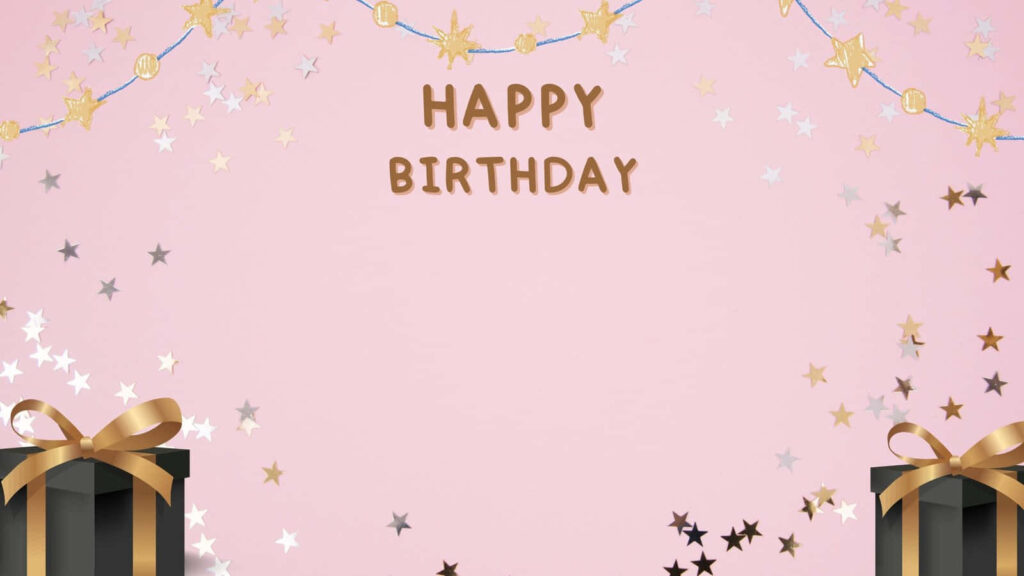 Happy Birthday Wallpaper: Pink Background with Gold Stars & Gifts