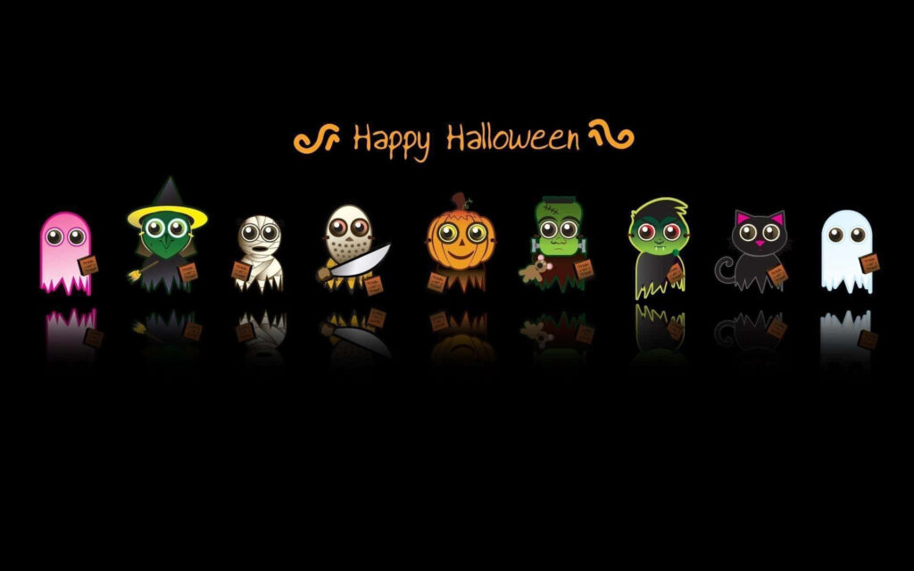 Cheerful Happy Halloween Wallpaper with Cute Cartoon Characters