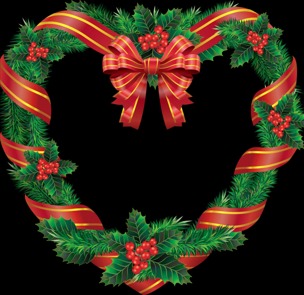 Festive Heart-Shaped Holiday Wreath Wallpaper with Red Berries