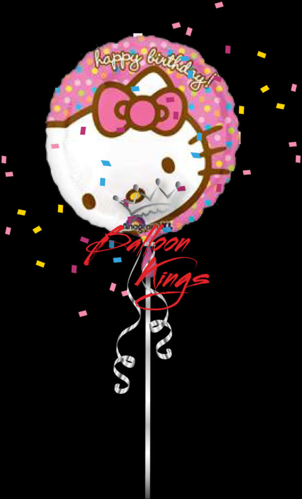 Cheerful Hello Kitty Birthday Balloon Wallpaper with Colorful Confetti