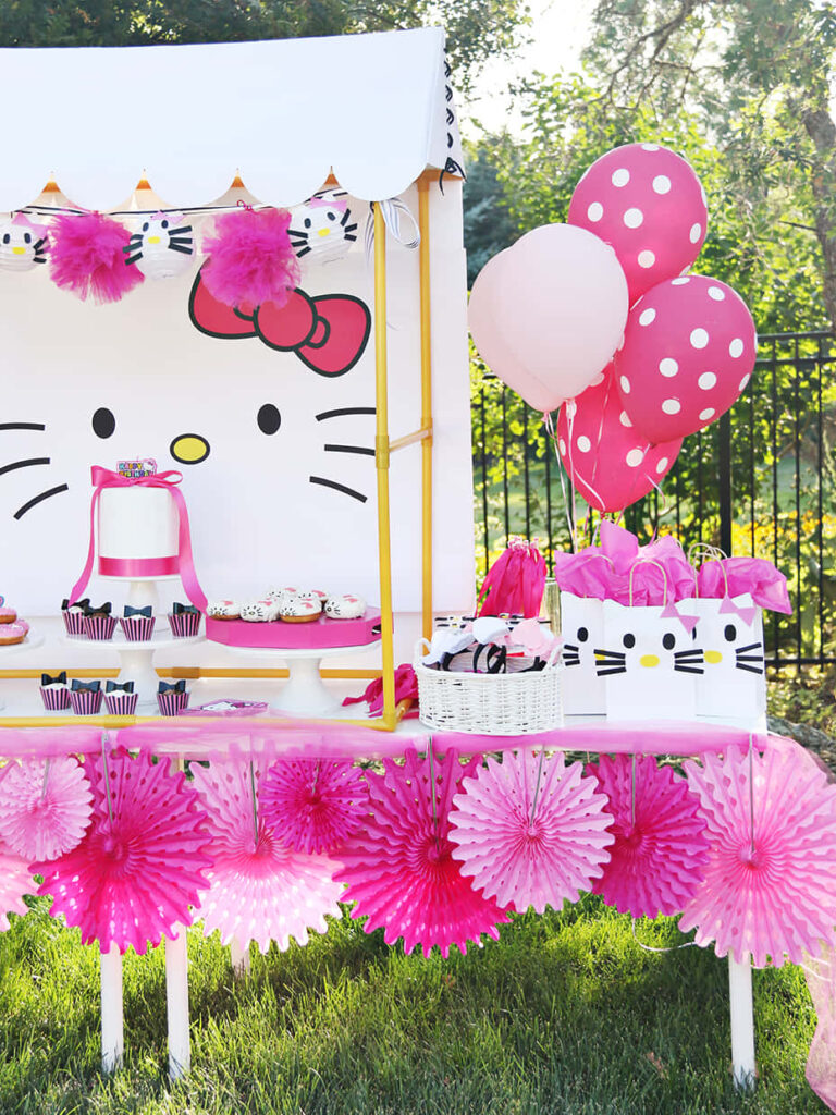 Cheerful Hello Kitty Birthday Wallpaper: Pink Party Setup & Decor