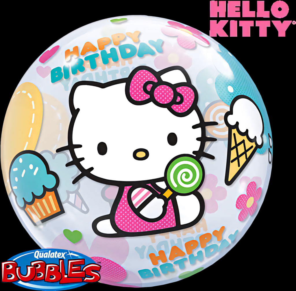 Cheerful Hello Kitty Birthday Wallpaper with Lollipop & Festive Decor