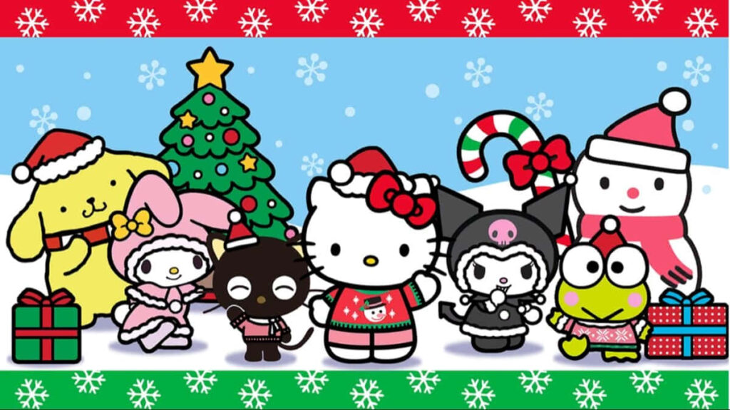 Hello Kitty Christmas Wallpaper: Festive Friends in a Snowy Scene