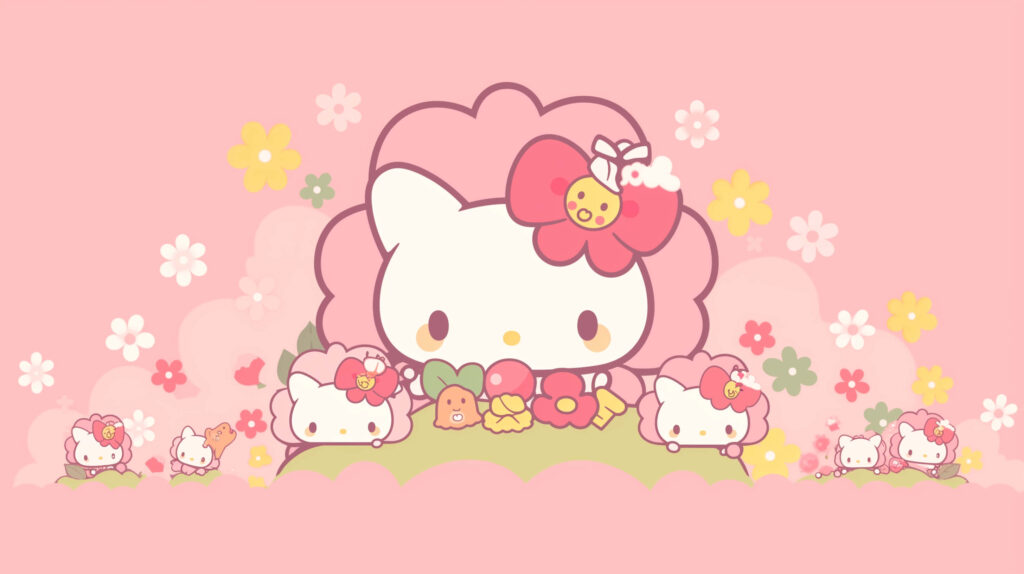 Hello Kitty Tropical Wallpaper: Cheerful Floral Pastel Design