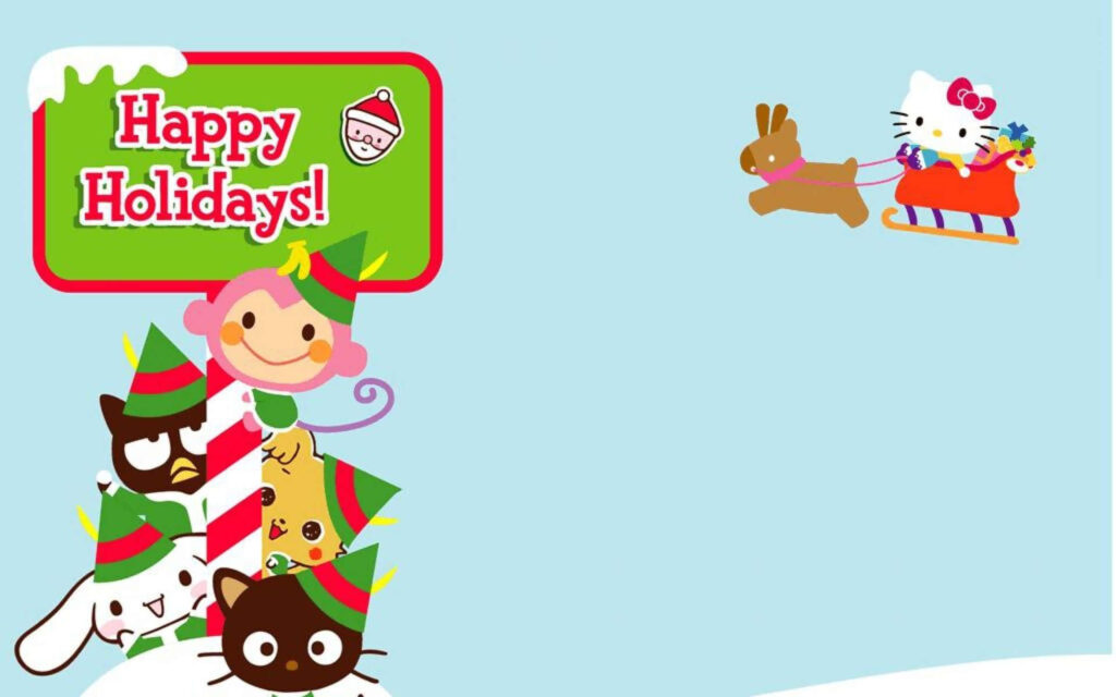 Cheerful Hello Kitty Holiday Wallpaper: Sleigh Ride Joy!