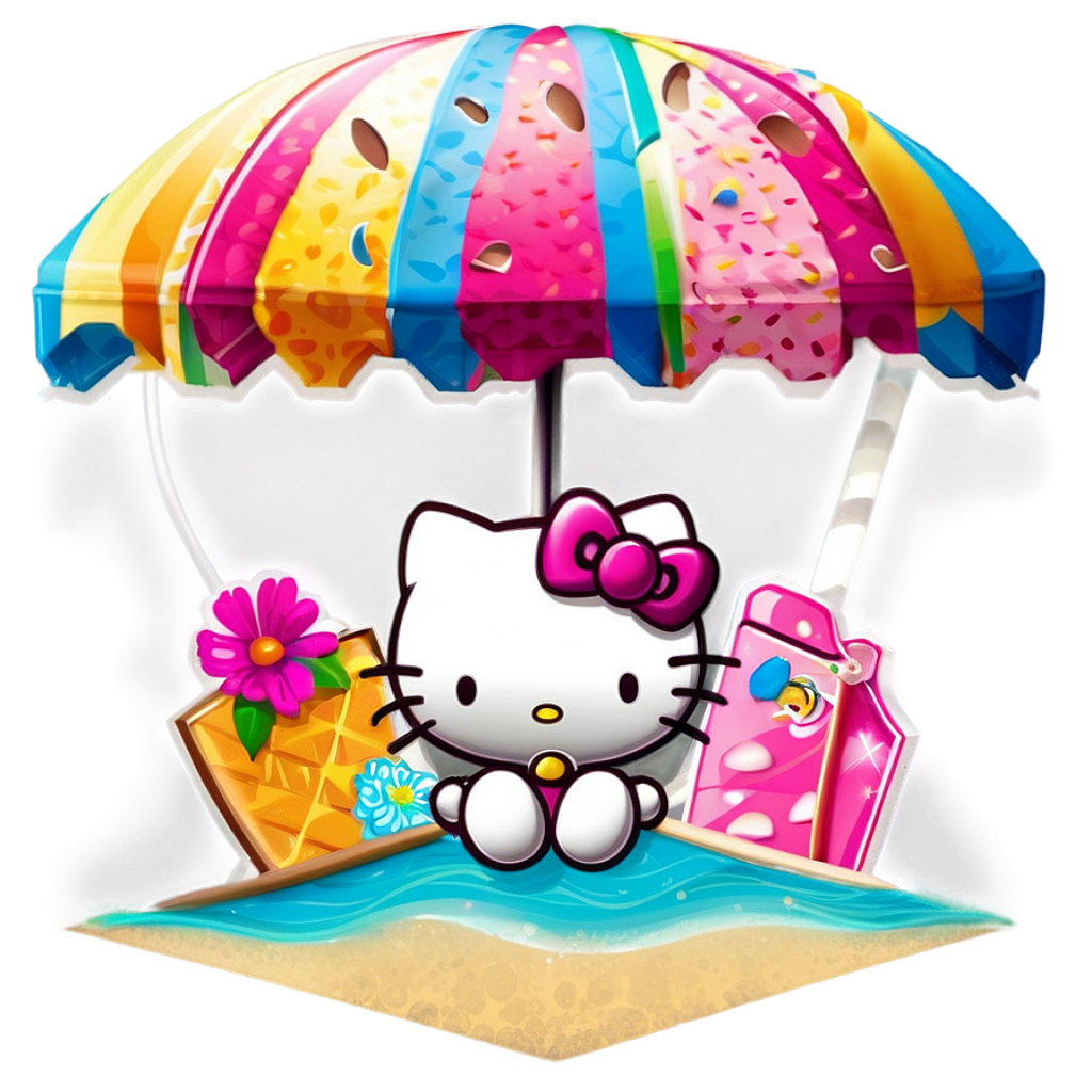 Hello Kitty Summer Vibes Wallpaper with Beach Umbrella & Flowers